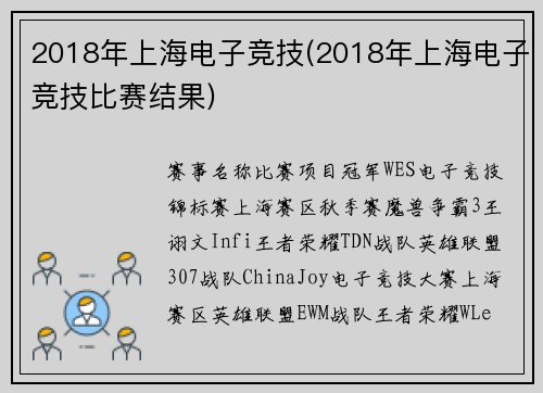 2018年上海电子竞技(2018年上海电子竞技比赛结果)