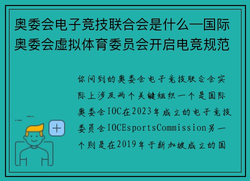 奥委会电子竞技联合会是什么—国际奥委会虚拟体育委员会开启电竞规范化新纪元